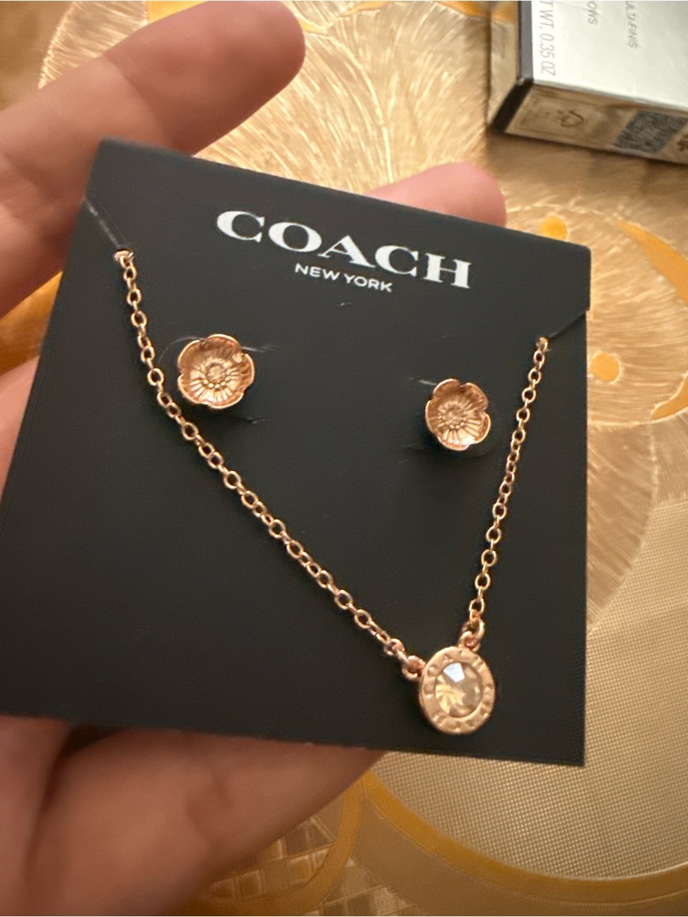 Coach Rose Gold Floral Necklace & Earrings Set new